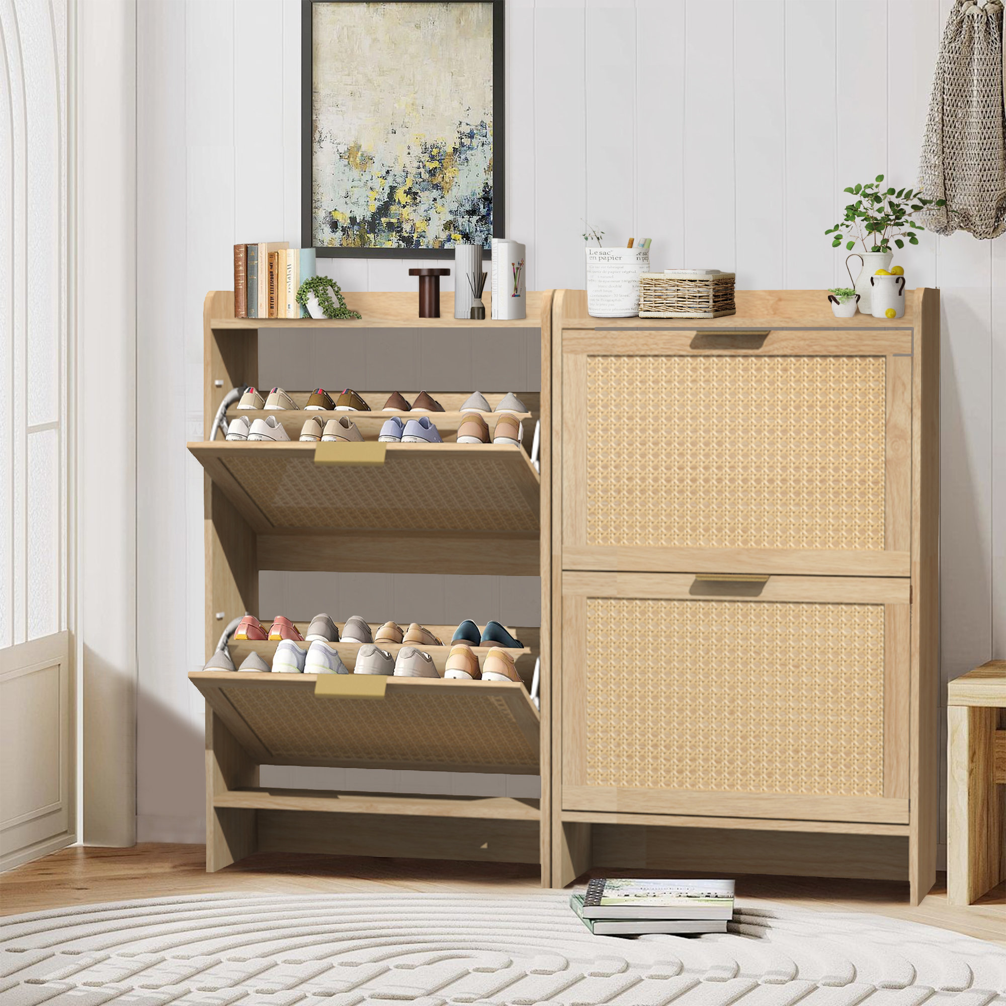 Red Barrel Studio® Collette 16 Pair Stackable Shoe Storage Cabinet ...