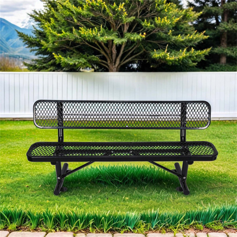 Banc d'extérieur en acier durable de 6 pi avec dossier confortable, parfait pour la détente sur le patio et le jardin., Noir