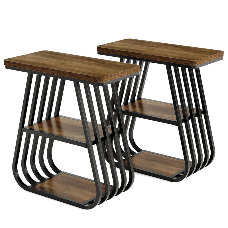 Pedestal End Table, 2, Brown