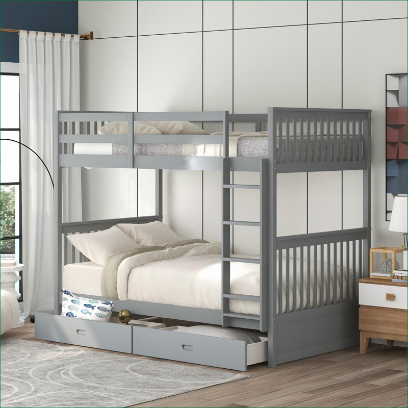 Lit superposé simple au-dessus d'un lit simple en bois de pin sans sommier requis pour chambre d'amis