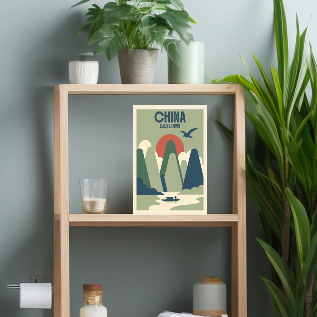 Li River Mountain Sunset Peaceful Serene Tranquil Bird Landscape Nature Wall Art Print