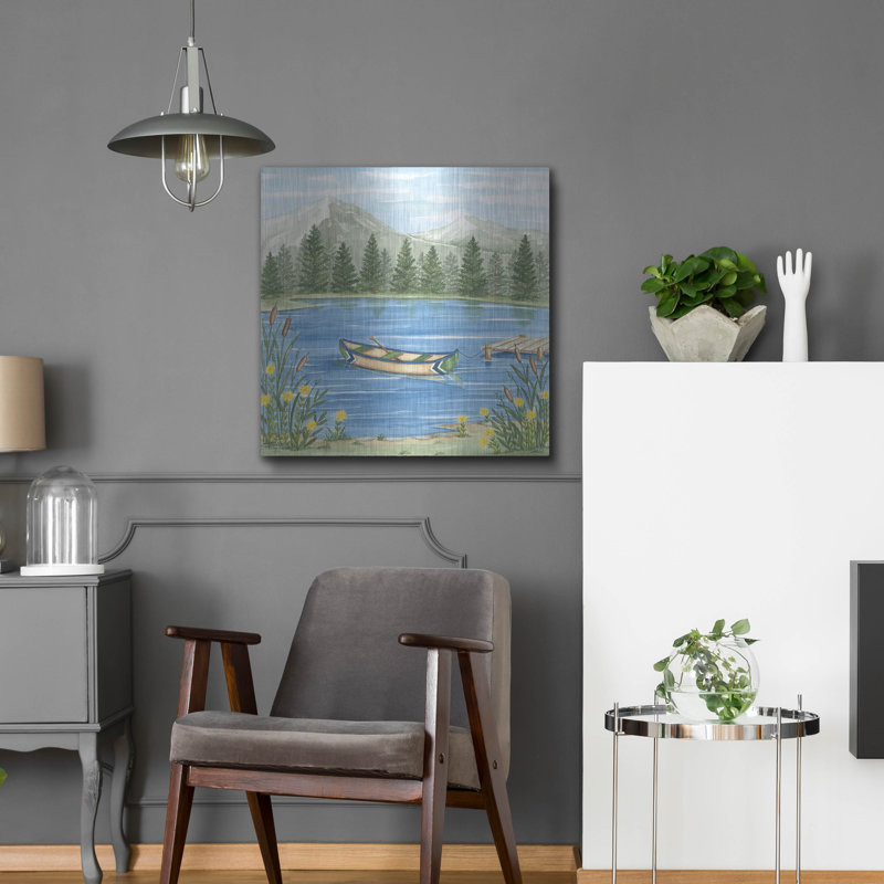 Art mural en métal luxueux «Canoeing On The Lake» par Deb Strain, 24 po x 24 po, H 24 po x l 24 po