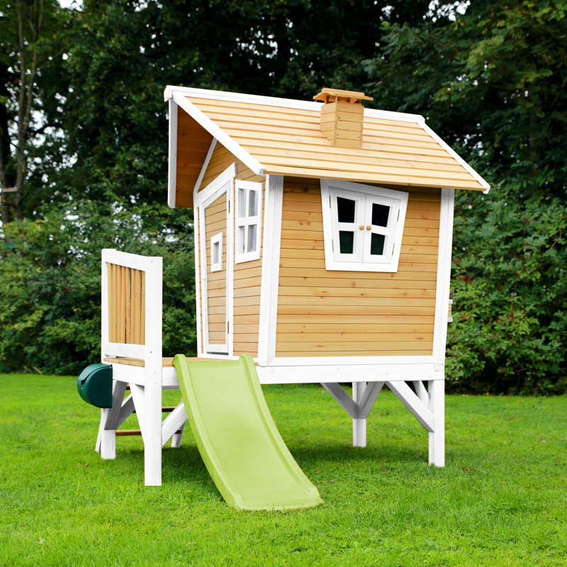 Robin AXI 264cm W x 177cm D Outdoor Hemlock Wood Luxury Playhouse, Natural/White/Lime Green