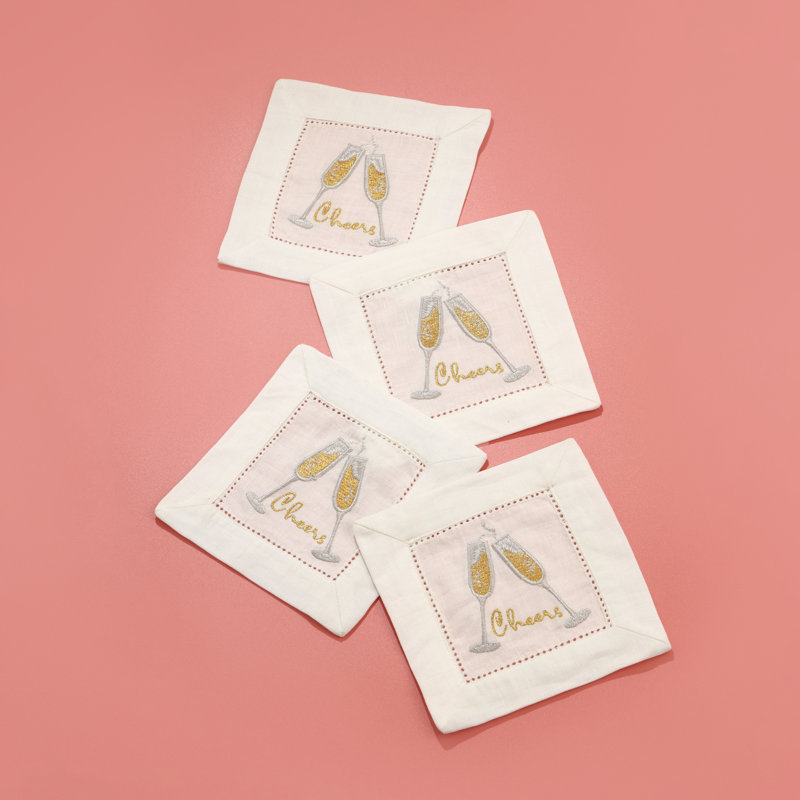 Serviettes de cocktail brodées Fizz & Flutes