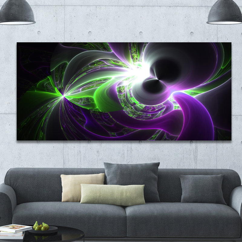 « incandescenting purple green plasma », impression sur toile tendue, H 28 po x l 60 po x P 1,5 po