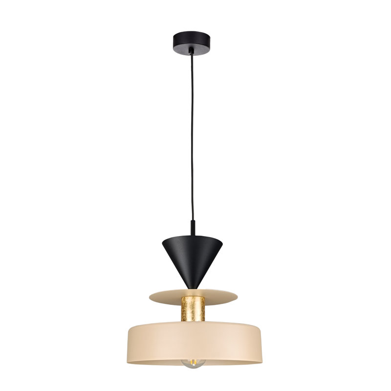 1 - Light Matte Black Drum Pendant, Gold/Latte