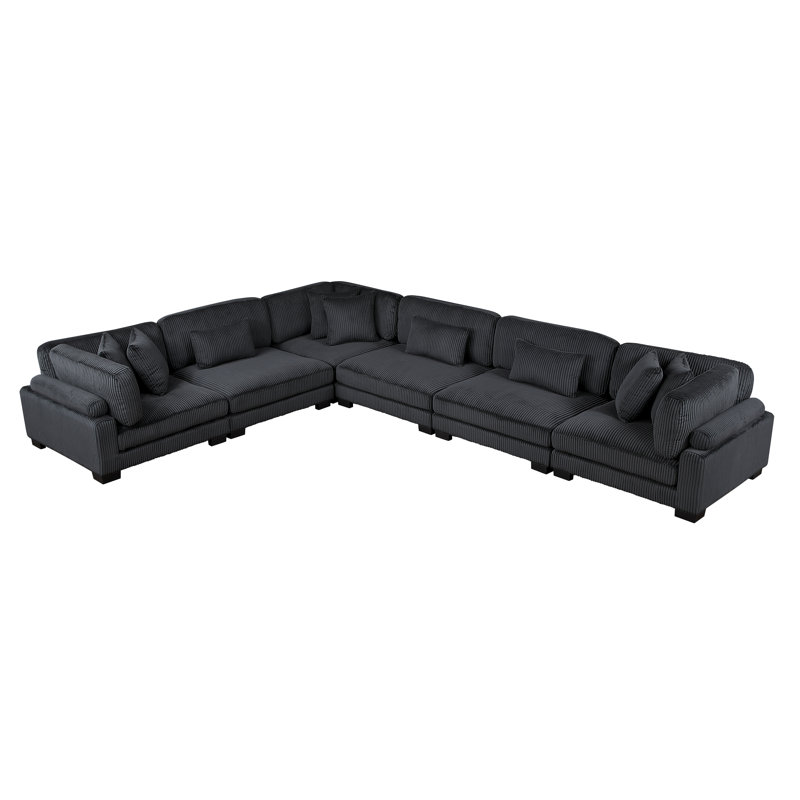 Canapé d'angle modulaire moderne en velours côtelé Brinsley 6 pièces 135 po avec ressorts ensachés, dossiers réglables et 9 coussins