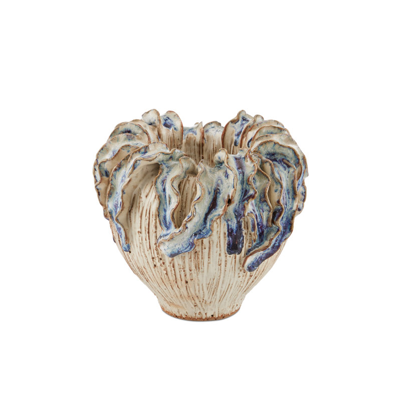Tropical Crown Handcrafted Ceramic Table Vase, 6.25" H x 6.5" W x 6.5" D