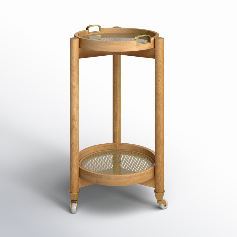 Callida Natural Oak Round Bar Cart with Storage