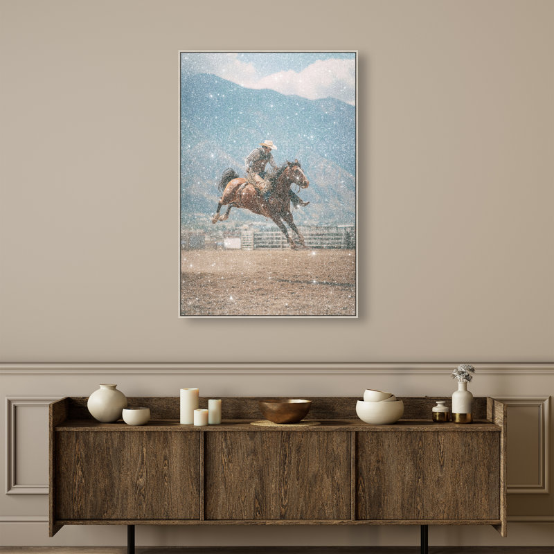 Bronc Rider Print by Oliver Gal, 46" H x 31" W, Silver Floater Frame