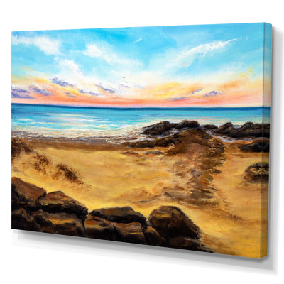 Golden Beach Horizon Landscape - impression nautique et côtière sur bois
