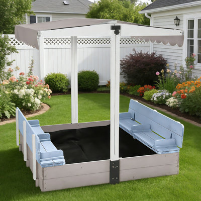 Premium Large Outdoor Sandbox With Uv-protective Canopy And Built-in Seating