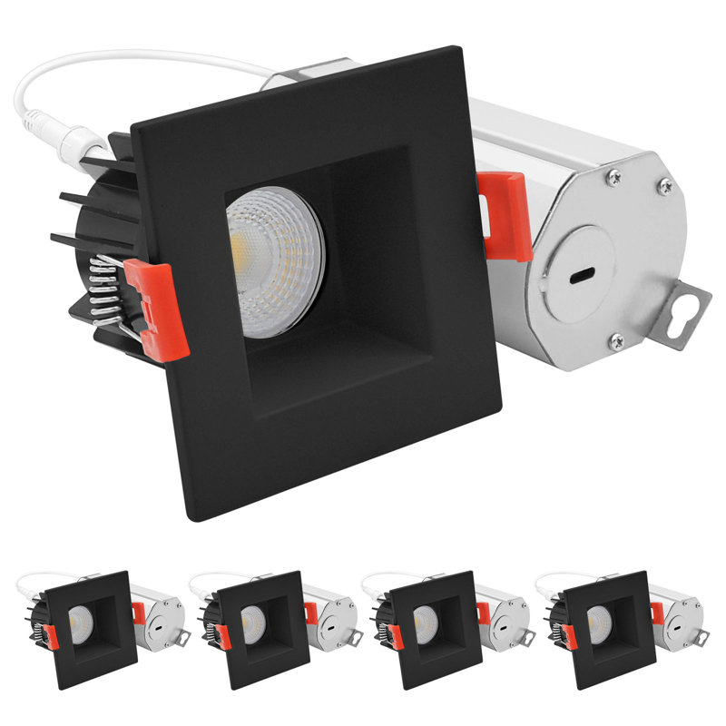 Projecteur carré à DEL 2 pouces LUXRITE avec garniture interchangeable, boîte en J, 8 W, 600LM, 5CCT, faisceau 60 °, à intensité variable, Twist N’ Lock, paquet de 4 noir