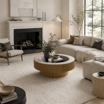 Round Coffee Table with Storage Solid Wood Veneered Modern Coffee Table Accent Tea Table
