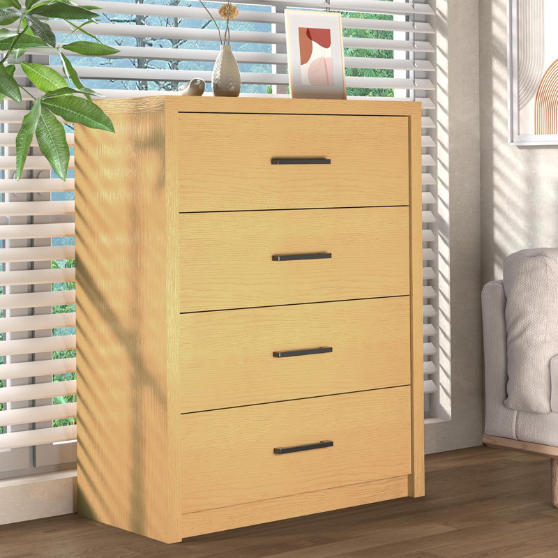 4-Drawer Wood Dresser - Wide Chest for Bedroom, Living Room or Home Office, Oak