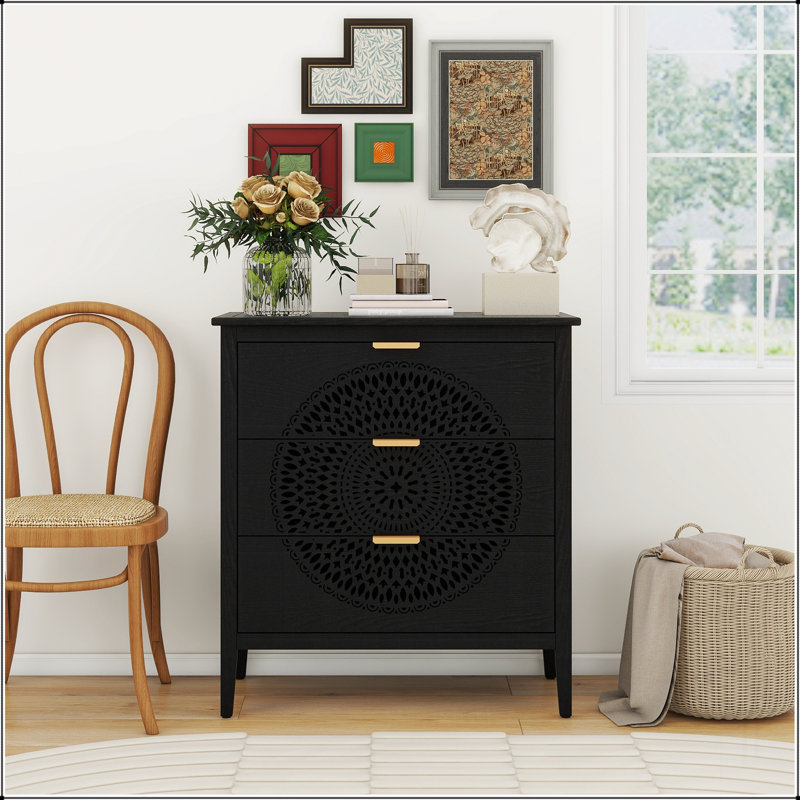 Commode 3 tiroirs avec commode à 3 tiroirs avec poignées en métal, Doré, Blanc