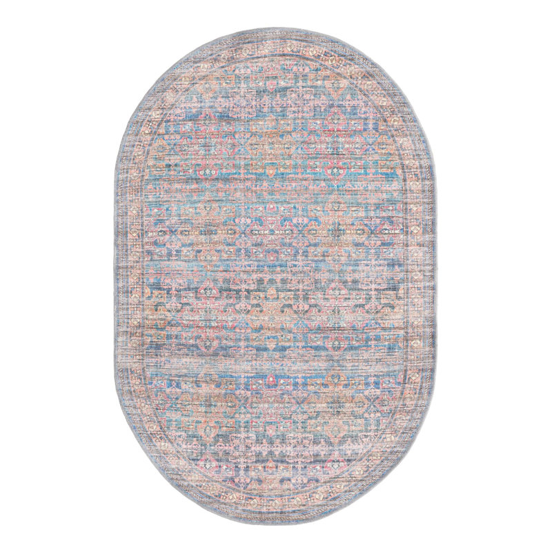 Tapis bleu tissé à la machine Hadsell, Ovale 3 pi 11 po x 6 pi
