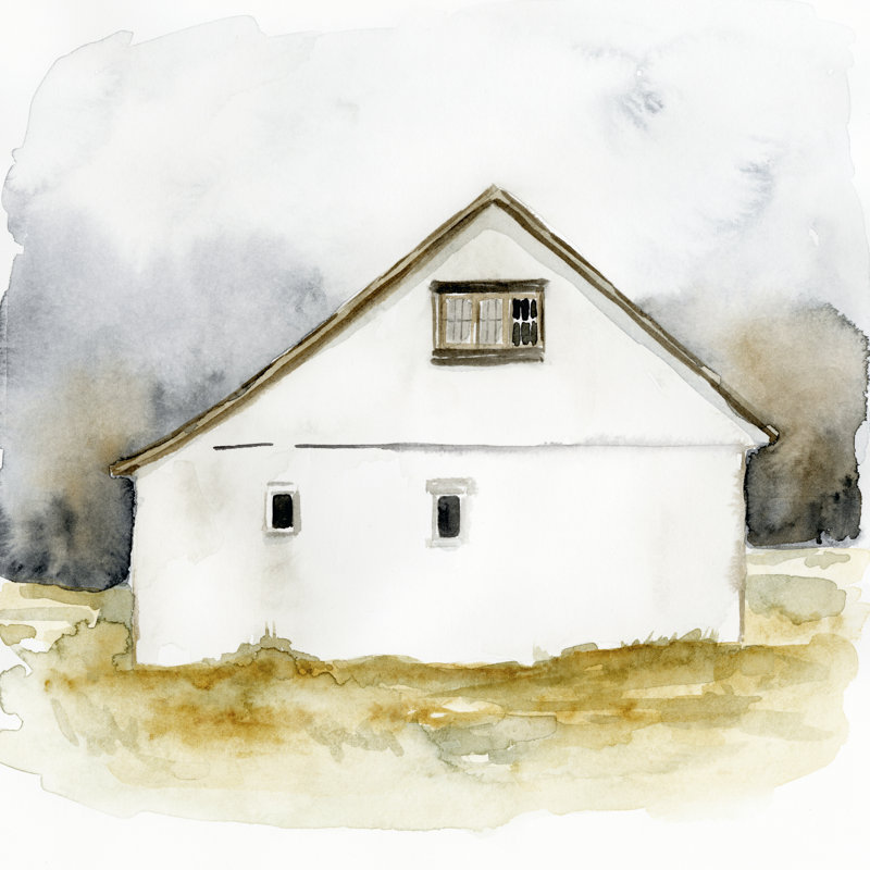 «White Barn Watercolor I» par Victoria Barnes - peinture sur toile tendue, H 36 po x l 36 po