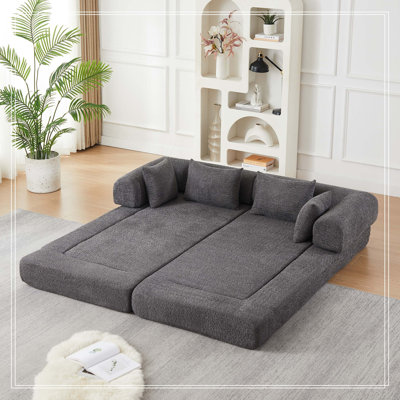78.9-inch convertible sleeper sofa, chenille folding mattress sofa, stylish seat design with two back cushions and two throw pillows, DIY sofa with removable armrests, ideal as a floor-standing lounge