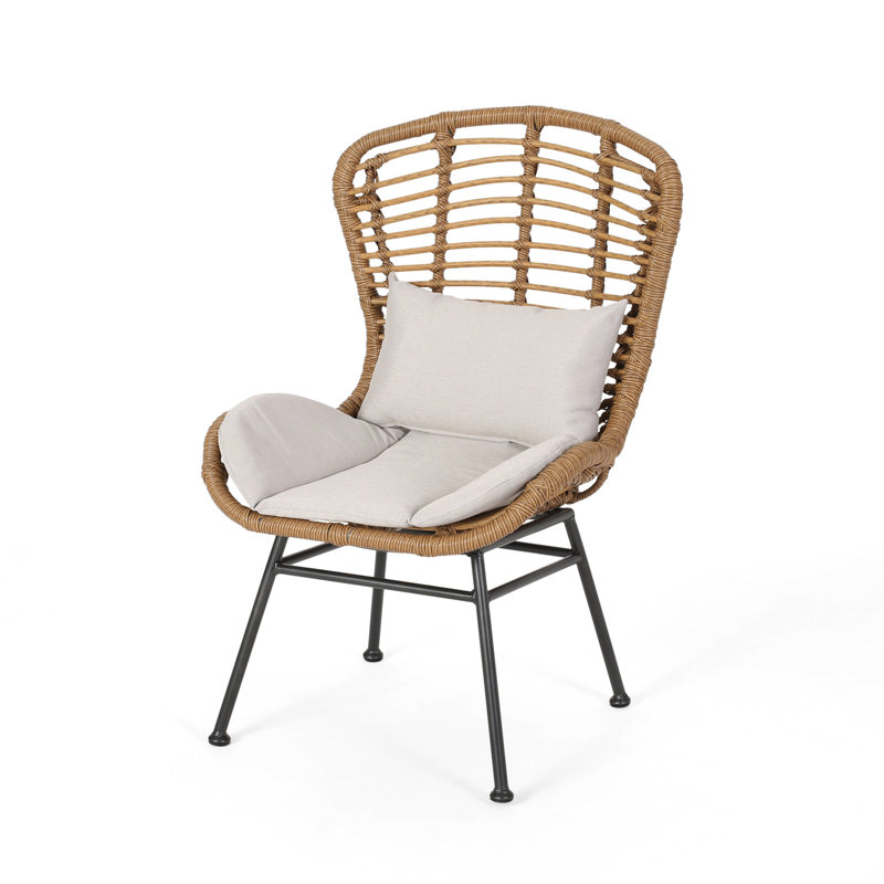 Chaise contemporaine à structure en fer avec coussins anti-éclaboussures, beige et brun - doublures à gratter