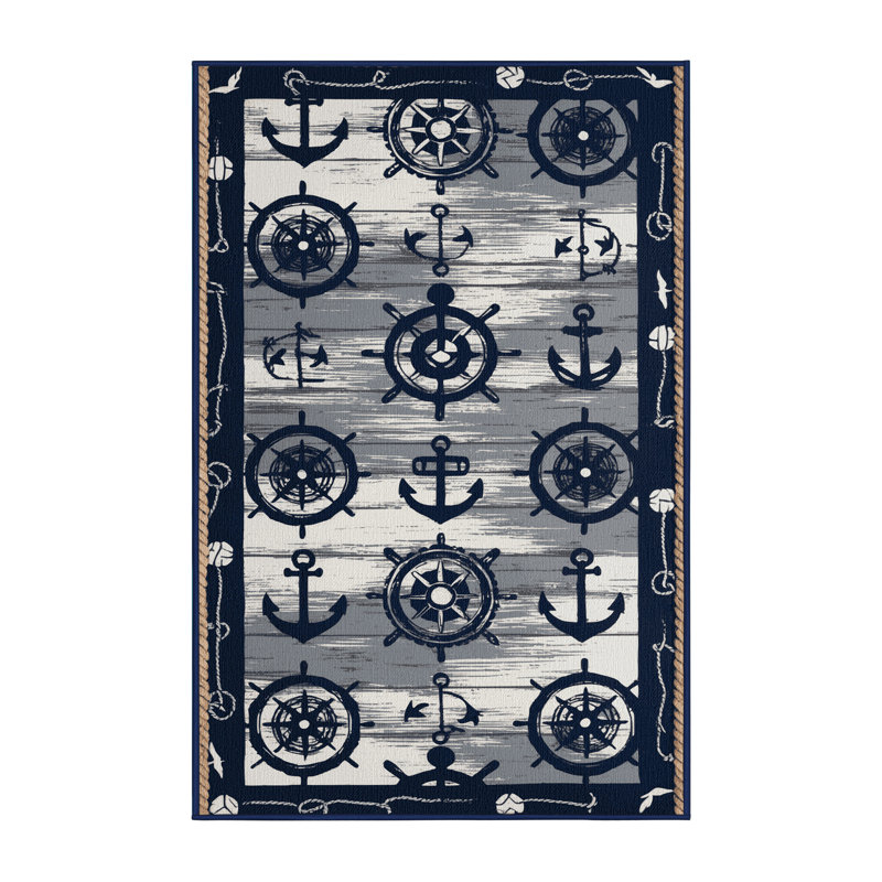 Washable Industrial Nautical Plus Coastal Area Rug, Runner 2' x 4'