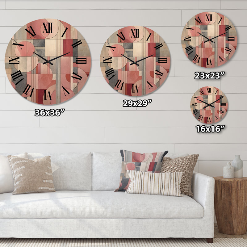Pink Transcendent Angles IV - Abstract Shapes Oversized Wood Wall Clock, Moyenne
