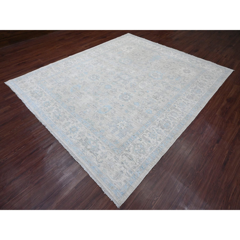 Tapis oriental moyen en laine de haute montagne 8 pi 4 po x 9 pi 9 po Peshawar avec motif Heriz, laine tissée dense, noué à la main