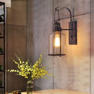 Retro LED Wall Sconces Clear Glass Shade Lantern Antique Wall Light Fixture