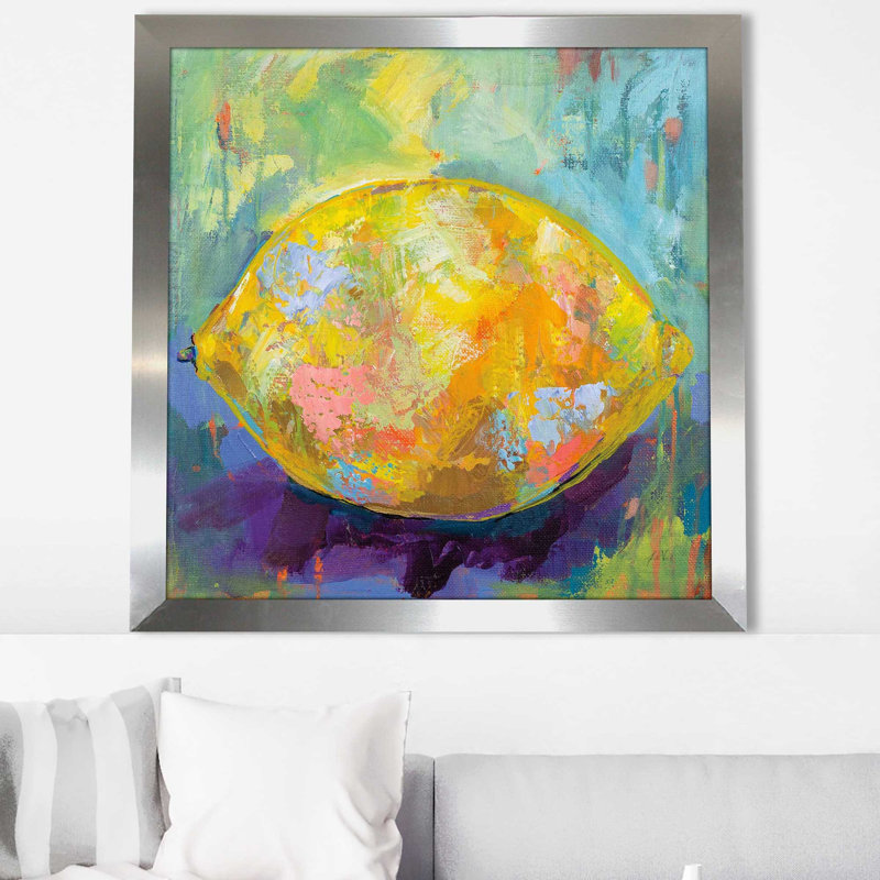 Citron - Peinture, Encadrement argenté, H 25,5 po x l 25,5 po x P 1 po