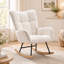 Fauteuil à bascule à oreilles avec poche de rangement latérale, revêtement en tissu Teddy, base en bois massif, fauteuil d'appoint polyvalent pour chambre d'enfant ou salon, blanc-2095933087-2095933056
