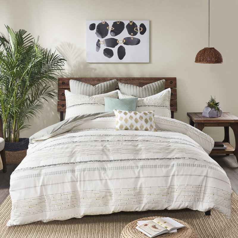 Housse de couette pour lit double / grand en coton avec imprimé - Pampille, Housse de couette double / grand + 2 taies décora