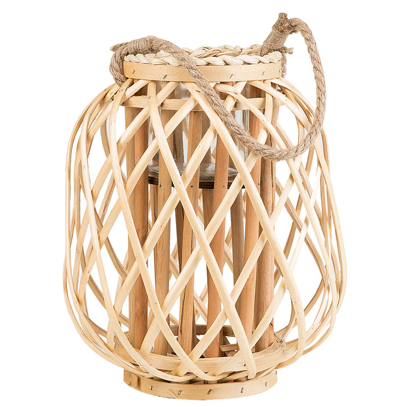 Wood Floor Lantern, 30 cm H x 25 cm W x 25 cm D, Light Wood