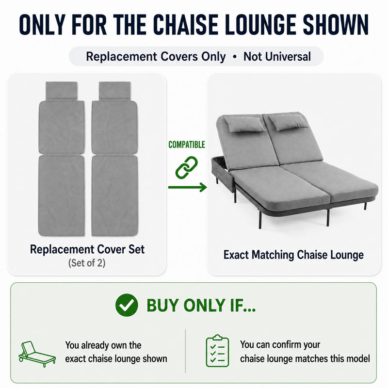 Special Size Covers Only, Outdoor Double Chaise Cushion Cover, Light Gray