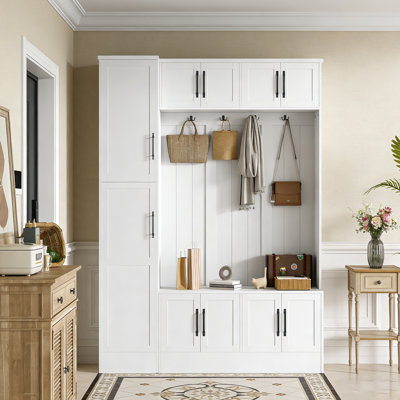 79'' Tall 4-in-1 Entryway Hall Tree with Large Shoe Cabinet, Mudroom Bench with 4 Hooks & Adjustable Storage Shelves,Hallway Unit