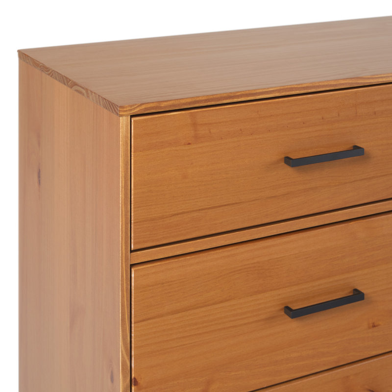 Caramel Solid Pine Wood 6-Drawer Dresser with Metal Handles