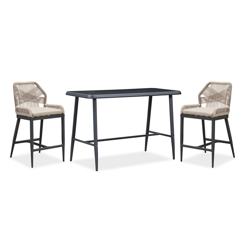 Mahi 2 - Person Metal Patio Dining Set With Rectangular Table , Cushions Included, Black