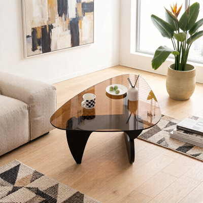 35.8" W Rounded Triangle Glass Coffee Table