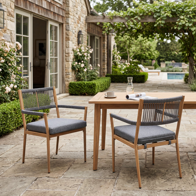 Rope Patio Dining Chairs, Metal Frame Outdoor Seating, Black/Gray