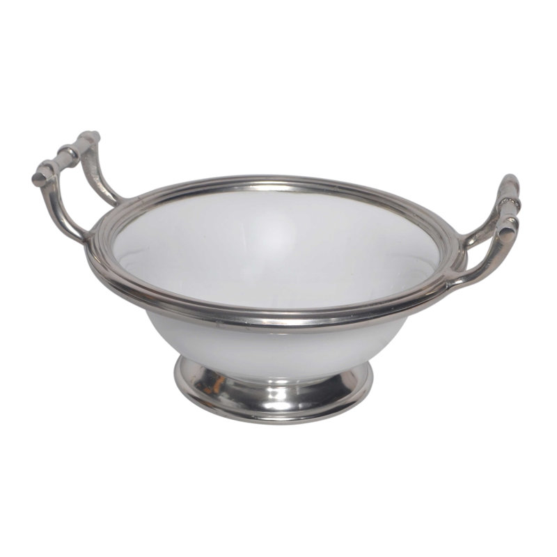 Bol décoratif blanc / argent Hemington, H 7,5 po x l 15,5 po x P 12,5 po
