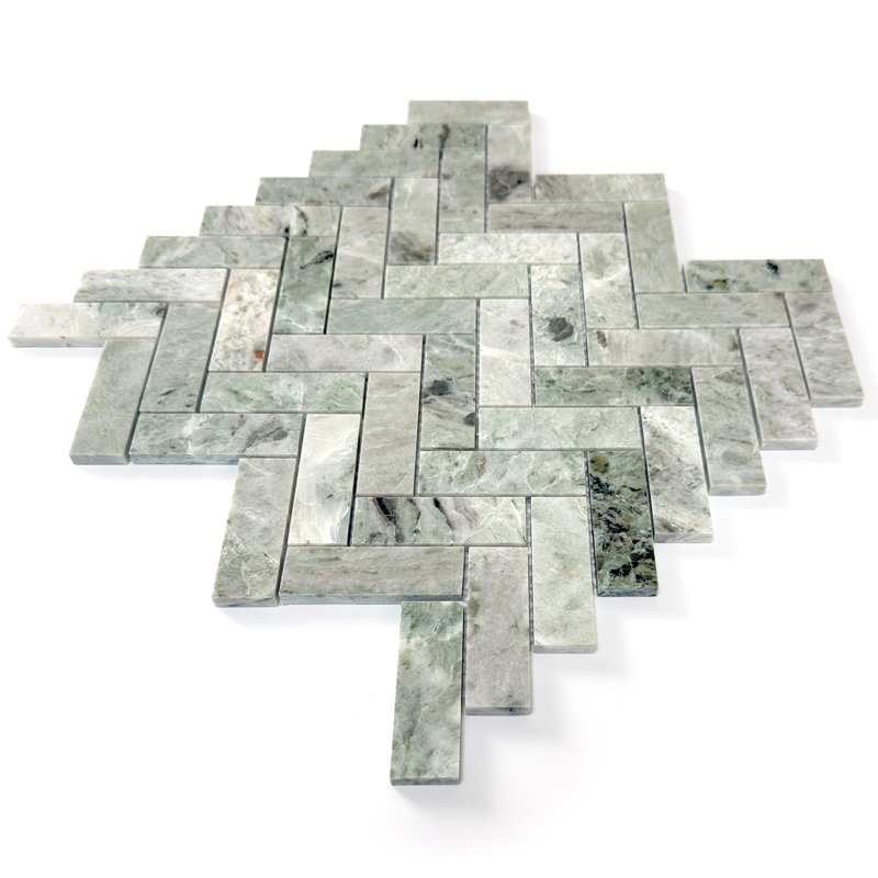 Carreau de mosaïque poli à motif de chevrons en marbre vert 1 po x 3 po Jade
