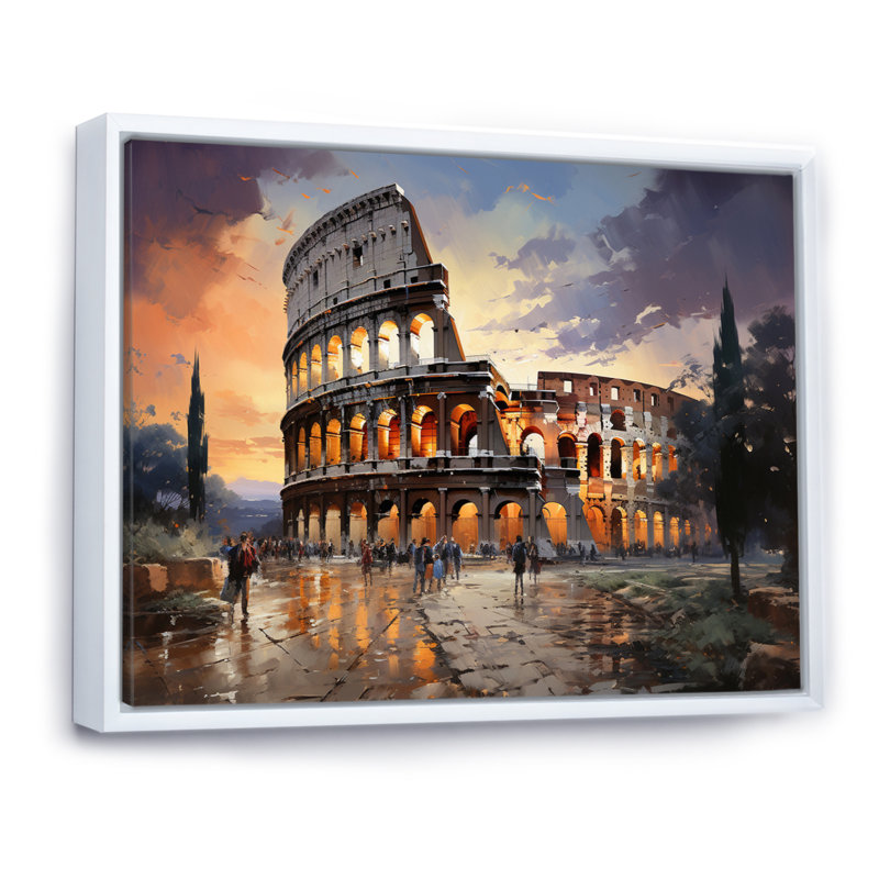 Beige, Italie, Colisée, Colosseo, sur toile, Cadre flottant blanc, H 34 po x l 44 po x P 1,5 po