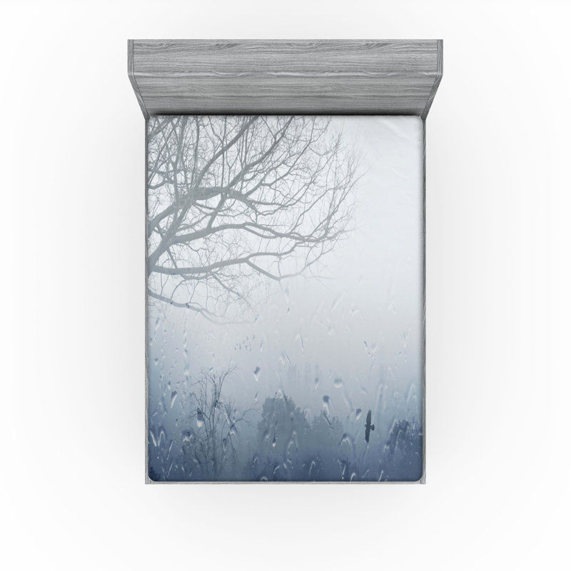 Ensemble de 2 draps-housse Ambesonne Landscape Idyllic Forest Rain View, Drap-housse très grand californien