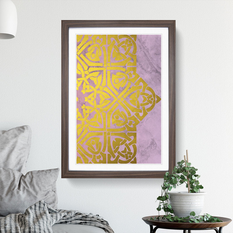 Peach Gold Mandala No.2 - Picture Frame Painting, 48cm H x 36cm W x 2cm D, Walnut Framed