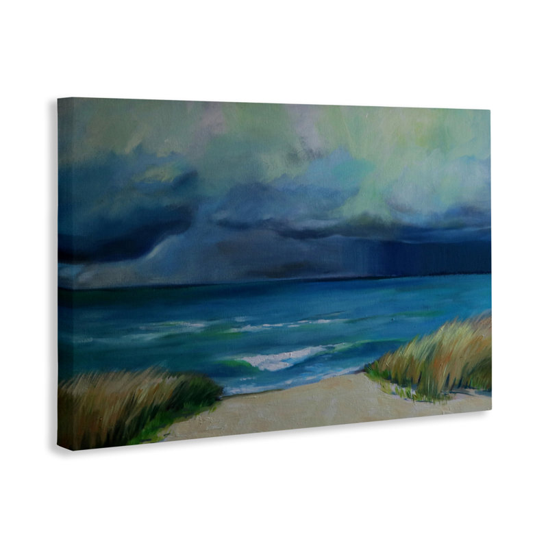 Toile de paysage marin plage orageuse, design par Violeta Vollmer, H 16 po x l 24 po