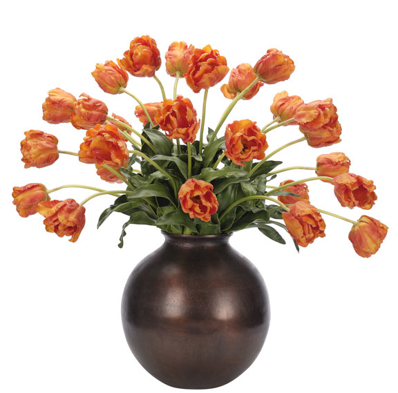 Real-Touch Tulip, Orange, Metal Jar, 32wx32dx31h