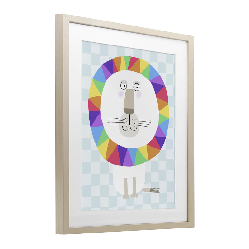 «Rainbow Geometric Lion», reproduction sous verre encadrée, design par Carla Daly, H 16 po x l 13 po, Cadre de récolte en pin