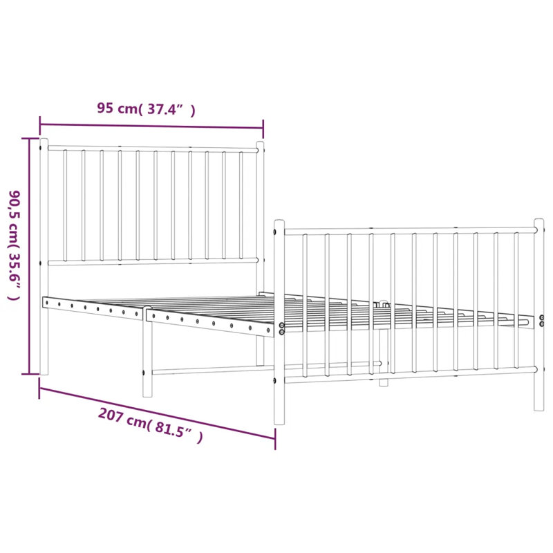Lemual Metal Bed, 90 x 200 cm