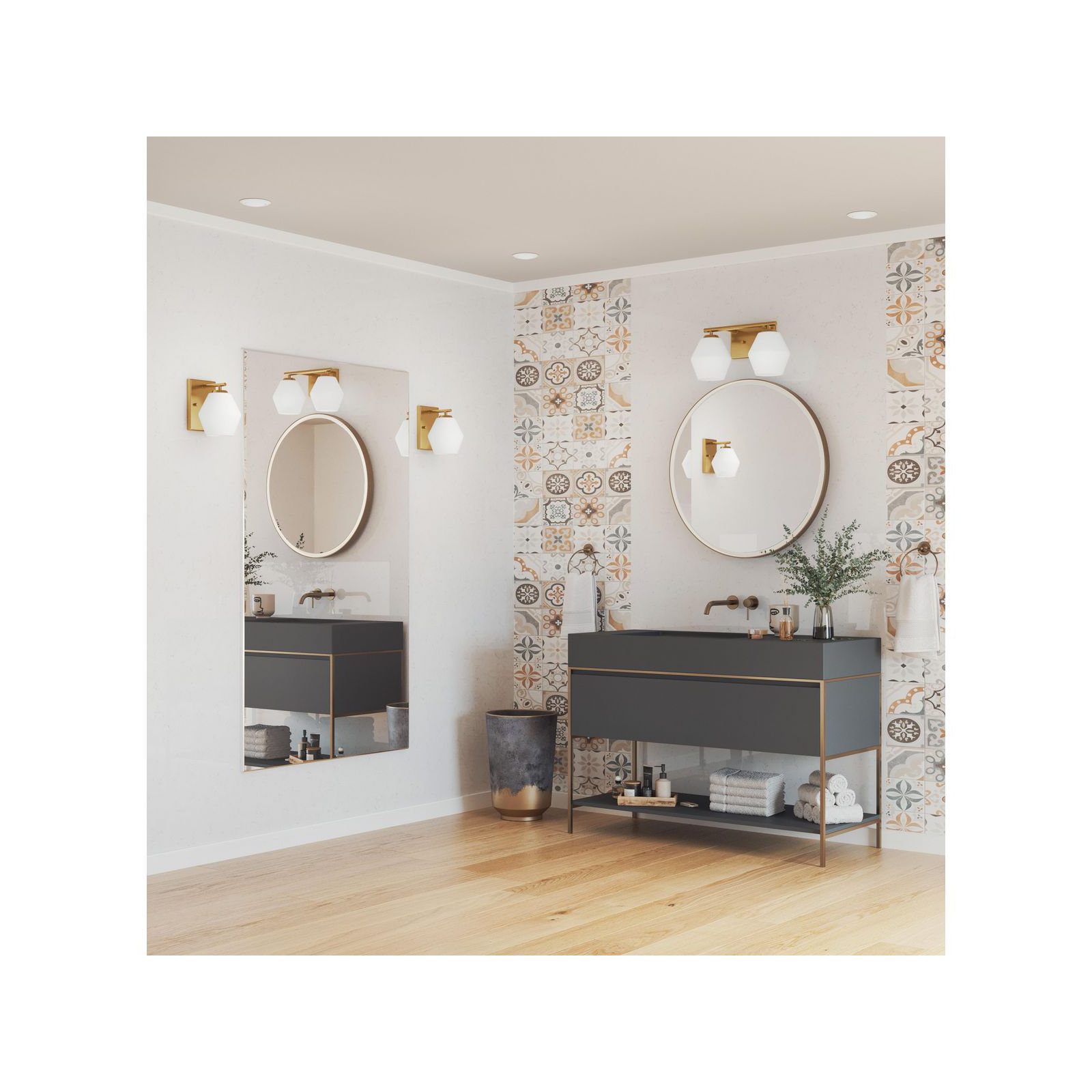Audryna 2 Light Frosted Dimmable Vanity Light, Brushed Gold