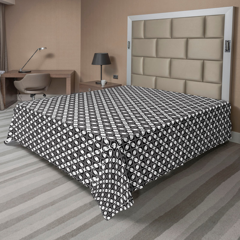 Drap plat moderne de style bohème Ambesonne, Blanc cassé / motif abstrait noir 2, Drap plat pour très grand lit californien