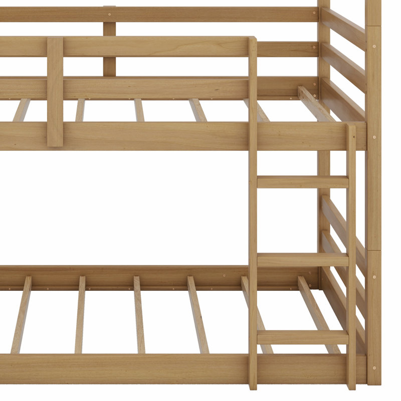 Triple-Decker Detachable Bunk Bed With Integrated Safety Ladders & Guardrails, Natural